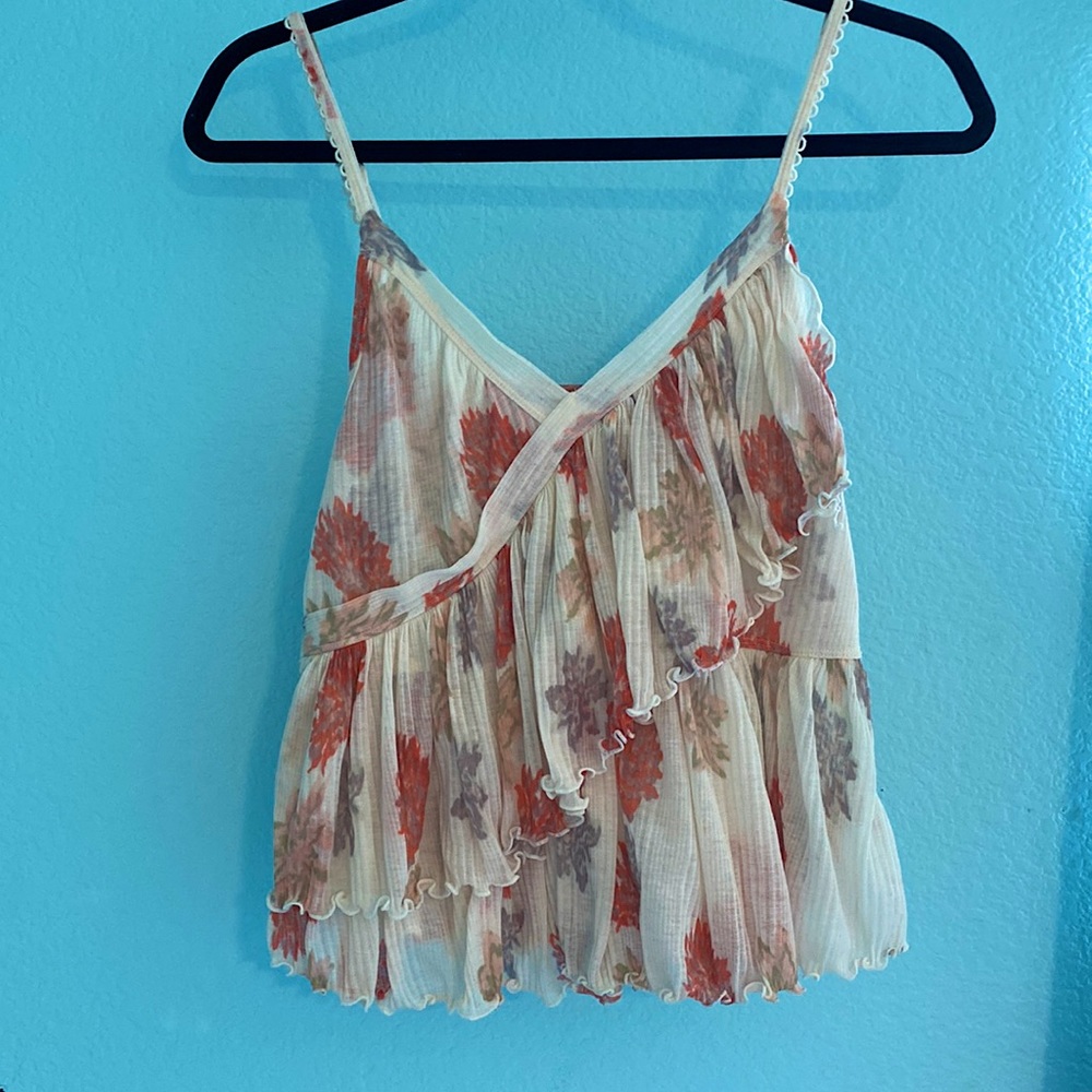 Free People Ruffle Tank Top, size small, lavender and red